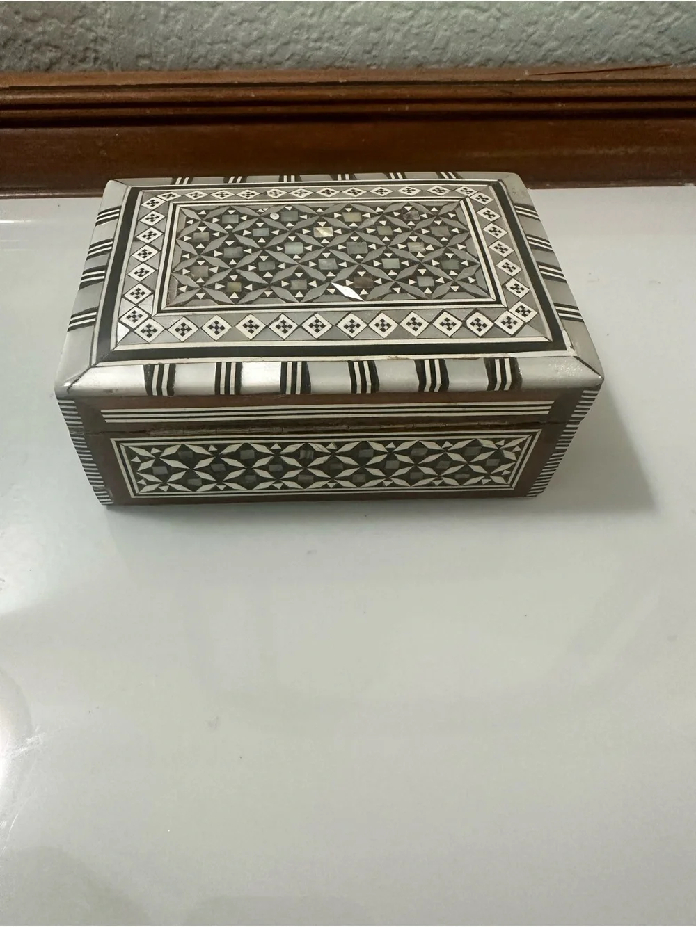 Small Handcrafted Black and White Inlay Decorative Box